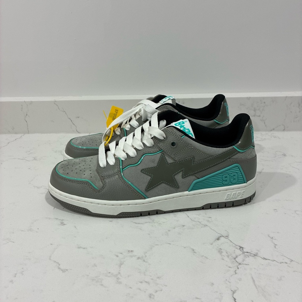 Bape Bapesta Low Sneakers in Gray with Teal Accents